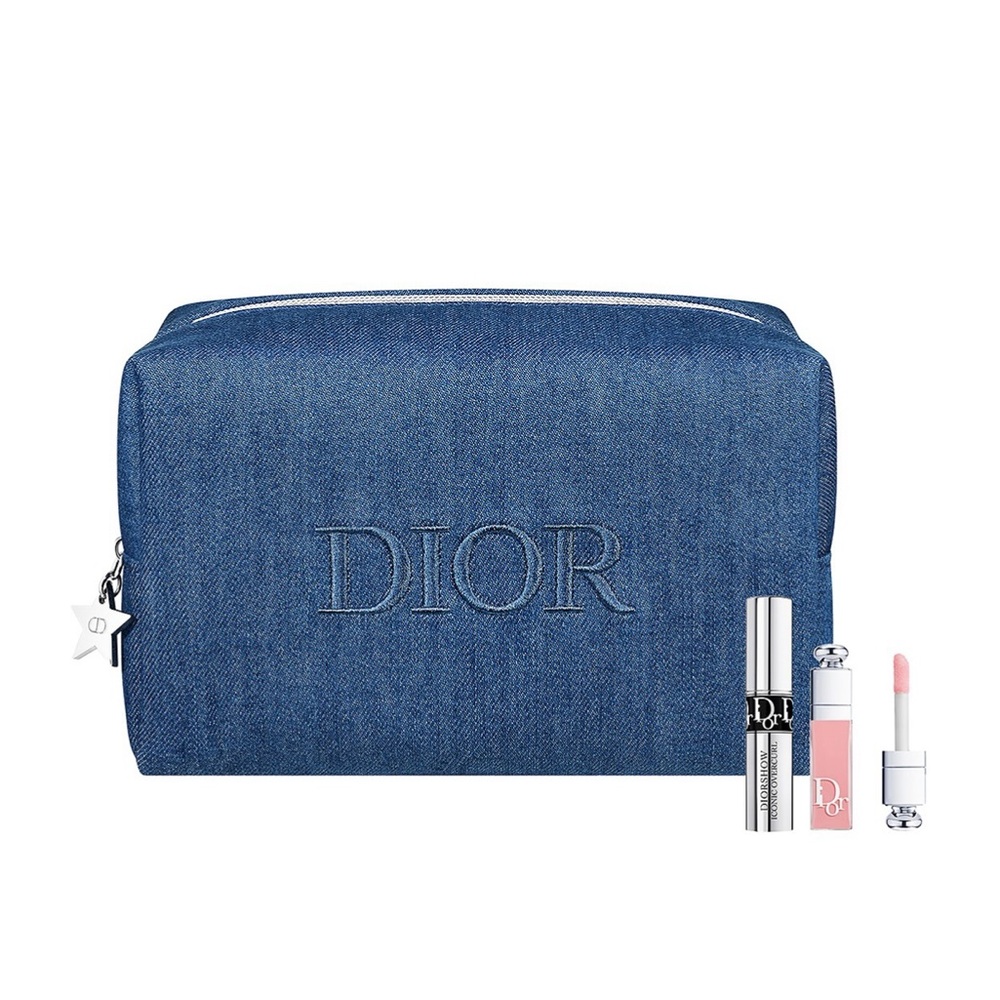 Authentic Dior Beauty Denim Makeup Pouch With Lip Maximizer and Mascara New